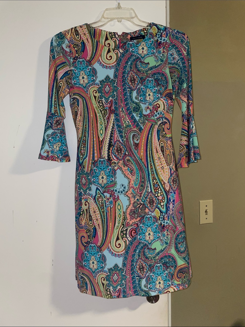 Tommy Hilfiger Aqua Paisley Long-Sleeve Shift Dress